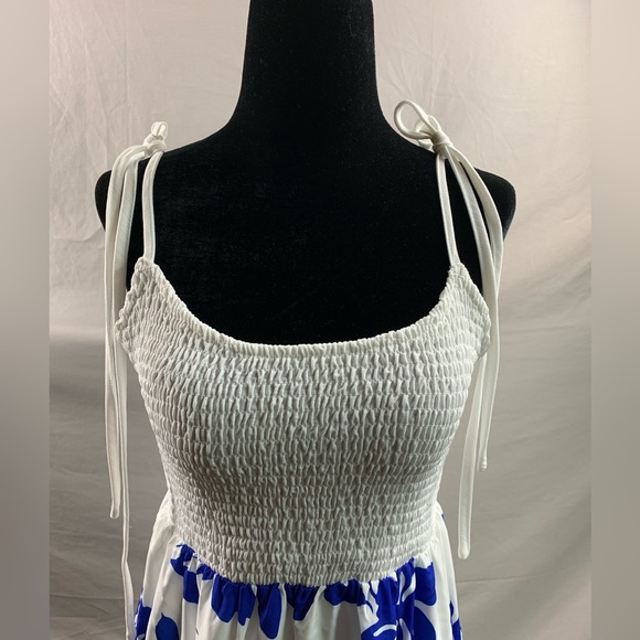 Blue Floral Print Tie Shoulder Cami Dress - Picture 8 of 8